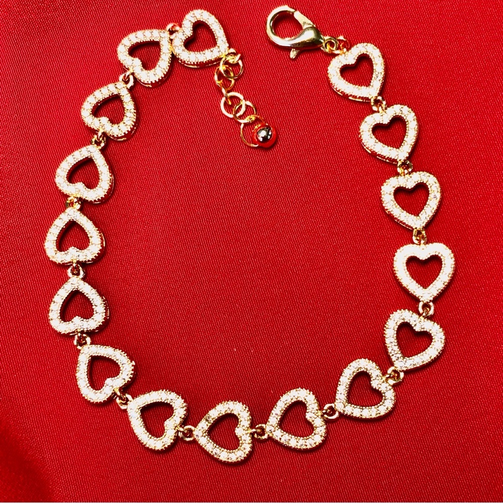 Elegant Heart Bracelet.18K gold plated micro pave CZ heart charms. Perfect GIFT
